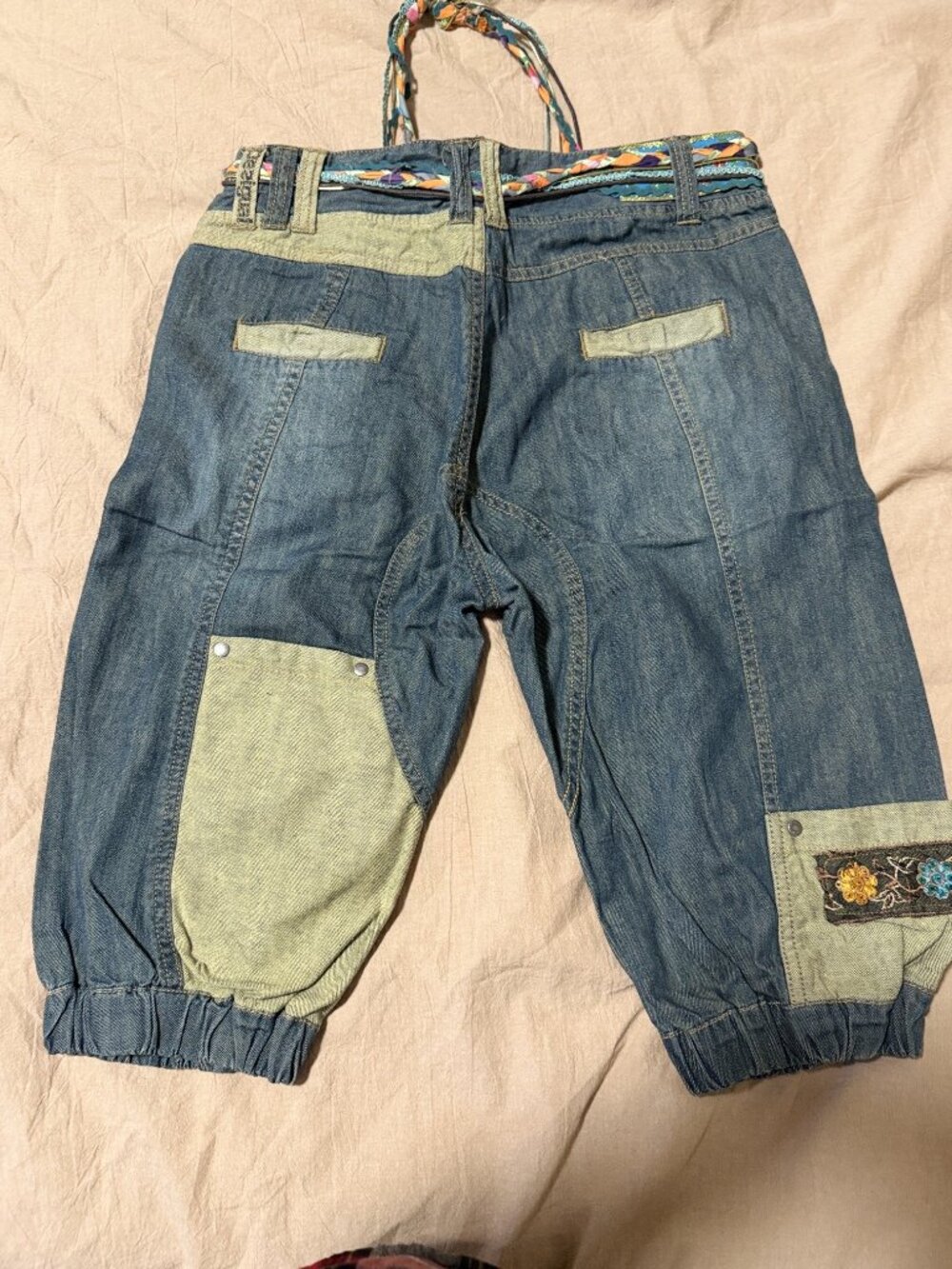 Denim Girls Desigual pants jeans with flowers and belt size 13/14 - Picture 4 of 7